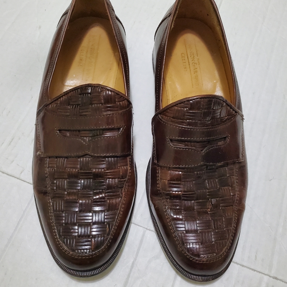 Johnston & Murphy Cellini Brown Leather Woven Italian Slip On Dress Shoes 7M